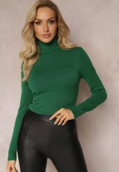 Ciemnozielony Golf Dzianinowy Apasge. Zielone swetry damskie Renee, l, bez wzorów, z dzianiny, klasyczne, bez kołnierzyka, bez ramiączek, długie, bez kaptura. Za 49.99 zł.