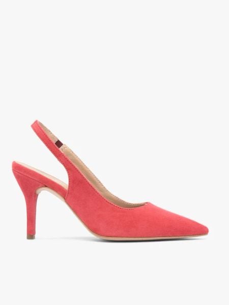 Czerwone czółenka bez pięty slingback. Czerwone czółenka damskie Ryłko, bez wzorów, z gumy, eleganckie, bez obcasa, na obcasie, bez zapięcia. Za 399.99 zł.