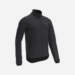 Kurtka zimowa na rower szosowy Triban RC100. Czarne kurtki męskie VAN RYSEL, na zimę, m, bez wzorów, z materiału, bez kaptura. Za 149.99 zł.