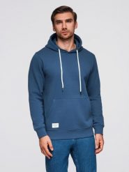 Bluza męska dresowa BASIC kangurka z kapturem - granatowa V4 B1674 L. Bluzy męskie Ombre, l, bez wzorów, z dresówki, z kapturem. Za 236.00 zł.