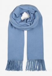 Niebieski Szalik z Tkaniny Wykończony Frędzlami Teofilla. Niebieskie szaliki i chusty damskie Born2be, bez wzorów, z tkaniny, klasyczne. Za 34.99 zł.