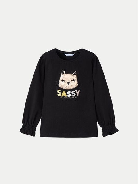 Mayoral Bluzka 4071 Czarny Regular Fit. Czarne bluzki dla dziewczynek Mayoral, bez wzorów, z bawełny, bez ramiączek. Za 49.99 zł.