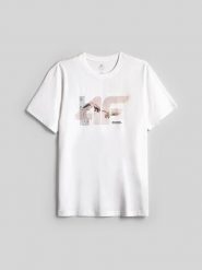 4F T-shirt regular z nadrukiem męski - biały XXL. Białe t-shirty męskie 4f, m, bez wzorów, z bawełny, klasyczne, bez kołnierzyka. Za 69.99 zł.