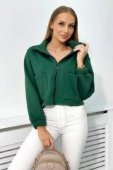 Bluza bawełniana ocieplana z suwakiem zielona. Zielone bluzy damskie KESI, na jesień, l, bez wzorów, z bawełny, bez kaptura. Za 178.78 zł.