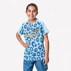 Koszulka piłkarska dla dziewczynek Kipsta Viralto Leopard. Brązowe bluzki dla dziewczynek KIPSTA, bez wzorów, z materiału, bez kołnierzyka, bez ramiączek. Za 44.99 zł.