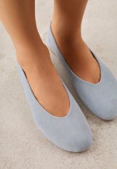 Niebieskie Balerinki z Imitacji Zamszu w Stylu Basic Saraphiele. Niebieskie baleriny damskie Renee, bez wzorów, z jeansu, bez obcasa. Za 74.99 zł.