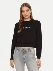 Guess Jeans Bluza W5RQ28 K68I4 Czarny Regular Fit. Czarne bluzy damskie Guess Jeans, xxl, z aplikacjami, z bawełny, bez kaptura. Za 169.99 zł.