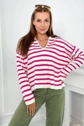 Sweter w paski fuksja. Czerwone swetry damskie KESI, l, bez wzorów, z wełny, biznesowe, bez kołnierzyka, plus size, bez ramiączek, bez kaptura. Za 150.97 zł.