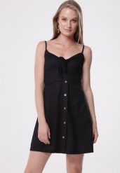 Czarna Sukienka Unneeded. Czarne sukienki damskie Born2be, na imprezę, l, bez wzorów, wakacyjne, bez kołnierzyka, bez ramiączek, mini, rozkloszowane. Za 84.99 zł.