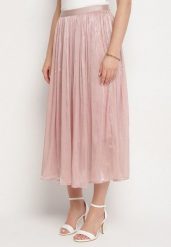 Różowa Rozkloszowana Spódnica z Gumką w Talii Zdobiona Cyrkoniami Folinetia. Czerwone spódnice damskie Born2be, l, z aplikacjami, eleganckie, midi, proste. Za 74.99 zł.