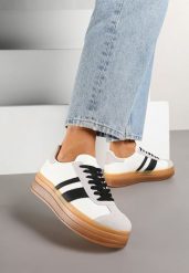 Biało-Czarne Sneakersy na Płaskiej Podeszwie z Ozdobnymi Paskami Velali. Białe obuwie sportowe damskie Renee, bez wzorów, z jeansu, trekkingowe. Za 79.99 zł.