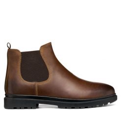 Sztyblety Geox. Brązowe botki męskie Geox, bez wzorów, bez zapięcia. Za 549.99 zł.