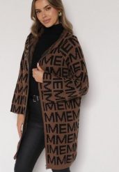 Brązowo-Czarny Rozpinany Kardigan z Kapturem z Motywem Liter Belletusa. Brązowe kardigany damskie Born2be, l, bez wzorów, z jeansu, bez kołnierzyka, bez ramiączek, z kapturem. Za 119.99 zł.