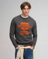Superdry Męska bluza Athletic Felt Applique z okrągłym dekoltem – relaxed fit,. Szare bluzy męskie Superdry., l, z aplikacjami, z bawełny, bez kaptura. Za 345.10 zł.