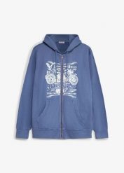 Bluza rozpinana z kapturem, z czystej bawełny. Niebieskie bluzy męskie bonprix, m, bez wzorów, z bawełny, z kapturem. Za 149.99 zł.