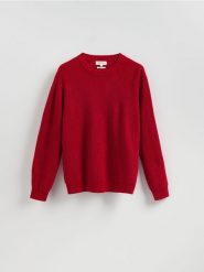 Sweter z wełną - czerwony. Czerwone swetry przez głowę męskie Reserved, l, bez wzorów, z dzianiny, bez kołnierzyka. Za 259.99 zł.