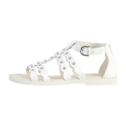 Sandały GEOX J SANDAL KARLY GIRL Biały. Białe sandały damskie Geox, bez wzorów, ze skóry, bez obcasa, bez zapięcia. Za 162.99 zł.