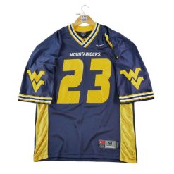 Second life - Męska koszulka NCAA West Virginia w kolorze granatowym - Jak nowy. Niebieskie koszulki sportowe męskie Nike, m, bez wzorów, bez kołnierzyka, bez ramiączek, do piłki nożnej. Za 170.36 zł.