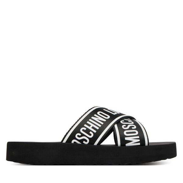 Klapki LOVE MOSCHINO. Czarne klapki damskie Love Moschino, bez wzorów, bez obcasa. Za 377.99 zł.