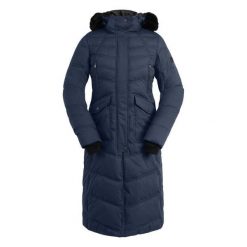 Damski płaszcz jeździecki ELT Saphira. Niebieskie płaszcze damskie ELT, xl, bez wzorów, z futra, długie, bez kaptura. Za 875.70 zł.