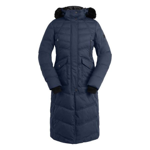 Damski płaszcz jeździecki ELT Saphira. Niebieskie płaszcze damskie ELT, xl, bez wzorów, z futra, długie, bez kaptura. Za 875.70 zł.
