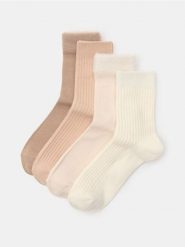 Długie prążkowane skarpety 4 pack - beżowy. Brązowe skarpety damskie Sinsay, bez wzorów, prążkowane. Za 17.99 zł.