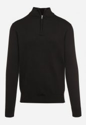 Czarny Bawełniany Sweter Ozdobiony Suwakiem Sarila. Czarne swetry przez głowę męskie Born2be, l, z aplikacjami, z bawełny, bez kołnierzyka. Za 74.99 zł.