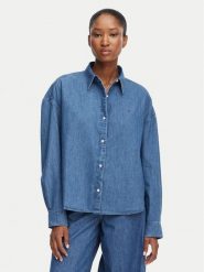 Tommy Hilfiger Koszula jeansowa WW0WW50528 Niebieski Boxy Fit. Niebieskie bluzki damskie Tommy Hilfiger, bez wzorów, z bawełny, bez kołnierzyka, bez ramiączek. Za 409.99 zł.
