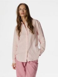 Lniana koszula oversize - pastelowy róż. Czerwone koszule damskie Reserved, l, bez wzorów, bez kołnierzyka, bez ramiączek. W wyprzedaży za 99.99 zł.