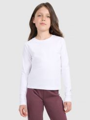4F Longsleeve slim gładki dziewczęcy - biały 122 (6-7 lat). Białe t-shirty i topy dla dziewczynek 4f, bez wzorów, z bawełny, bez ramiączek. Za 49.99 zł.