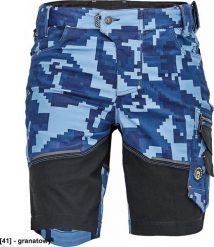 CERVA NEURUM CAMOUFLAGE szorty - męskie szorty robocze, 6 kieszeni, elastyczny materiał Trifibetex z nadrukiem moro, odblaski - granatowy 58. Niebieskie szorty męskie CERVA, m, bez wzorów, z materiału. Za 183.67 zł.