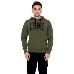 Bluza z bawełna z kaptur na trening na czas wolny. Zielone bluzy męskie LEONE 1947 APPAREL, bez wzorów, z bawełny, bez kaptura. W wyprzedaży za 120.78 zł.