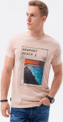 Ombre T-shirt męski z nadrukiem S1434 V-15B - różowy XXL. Czerwone t-shirty męskie Ombre, m, bez wzorów, bez kołnierzyka. Za 19.99 zł.