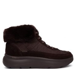 Trzewiki Skechers. Brązowe botki damskie Skechers, bez obcasa, na płaskiej podeszwie, bez zapięcia. Za 359.99 zł.