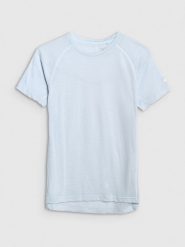 4F Koszulka trekkingowa z wełną merino damska - niebieska S. Niebieskie t-shirty damskie 4f, s, bez wzorów, z wełny, bez kołnierzyka. Za 199.99 zł.