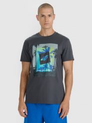 4F T-shirt regular z nadrukiem męski - szary XXL. Szare koszulki sportowe męskie 4f, na lato, m, bez wzorów, z bawełny, klasyczne, bez kołnierzyka. Za 59.99 zł.