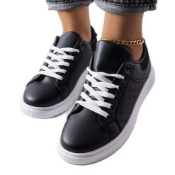 Czarne sneakersy z tłoczeniem Dreux. Czarne trampki i tenisówki damskie bez wzorów, z jeansu, klasyczne, bez zapięcia. Za 88.02 zł.