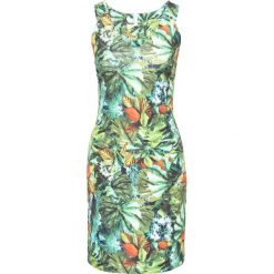 Sukienka z tropikalnym nadrukiem bonprix zielono-brązowo-biały. Zielone sukienki damskie bonprix, z nadrukiem, z dekoltem w serek, na ramiączkach. Za 54.99 zł.
