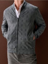 Bluza bomberka z domieszką wiskozy - szary. Szare bluzy męskie Sinsay, l, bez wzorów, z wiskozy, bez kaptura. Za 69.99 zł.