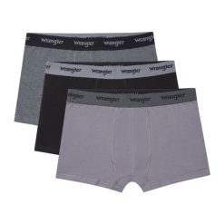 3PAK MESKIE BOKSERKI WRANGLER TRUNKS OLIVER CHARCOAL MARL/BLACK/POPPYSEED U5_22222_WRA. Czarne bokserki męskie Wrangler, m, bez wzorów. Za 79.99 zł.