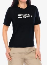 Koszulka damska Mons Royale Icon Merino Air-Con Relaxed Tee. Czarne t-shirty damskie Mons Royale, l, bez wzorów, z elastanu, bez kołnierzyka. Za 301.39 zł.