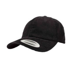 Sztruksowa Czapka Z Daszkiem O Niskim Profilu. Czarne czapki i kapelusze damskie FLEXFIT, bez wzorów, ze sztruksu. Za 104.99 zł.