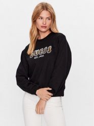 Guess Bluza W3YQ13 K8802 Czarny Relaxed Fit. Czarne bluzy damskie Guess, s, z aplikacjami, z syntetyku, bez kaptura. Za 339.99 zł.