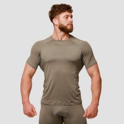 Koszulka męska bieganie slim Pulse Vetiver. Zielone koszulki sportowe męskie GYMBEAM, m, bez wzorów, z elastanu, bez kołnierzyka, bez ramiączek, do biegania. Za 81.90 zł.
