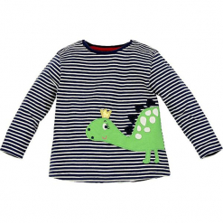 Koszulka "Dino" w kolorze granatowym. Niebieskie bluzki dla dziewczynek Bondi, z aplikacjami, z bawełny, z okrągłym kołnierzem, z długim rękawem. W wyprzedaży za 32.95 zł.