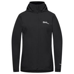 Kurtka przeciwdeszczowa damska Jack Wolfskin Trailtime 2L. Czarne kurtki sportowe damskie Jack Wolfskin, l, bez wzorów, bez kaptura, trekkingowe. Za 419.99 zł.