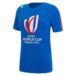 Damska koszulka Macron RWC France 2023. Czerwone koszulki sportowe damskie Macron, m, bez wzorów, z bawełny, bez kołnierzyka, bez ramiączek, na fitness i siłownię. Za 179.50 zł.