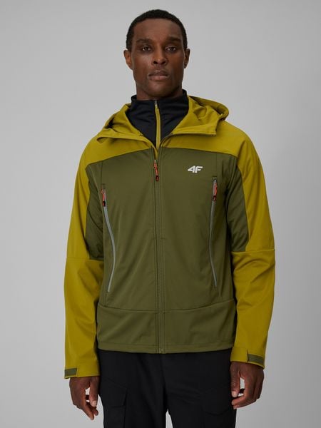 4F Kurtka softshell wiatroodporna membrana 8000 męska - khaki L. Brązowe kurtki męskie 4f, l, bez wzorów, ze skóry, bez kaptura. Za 399.99 zł.