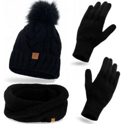 Nandy Nandy Damski Komplet Zimowy Czapka Komin Rękawiczki - Zest-Ckr-G-14537-Czrn. Czapki i kapelusze damskie Nandy, na zimę, bez wzorów. Za 120.90 zł.