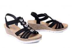 RIEKER 619B2-00 black, sandały damskie. Czarne sandały damskie Rieker, bez wzorów, bez obcasa, bez zapięcia. Za 319.90 zł.